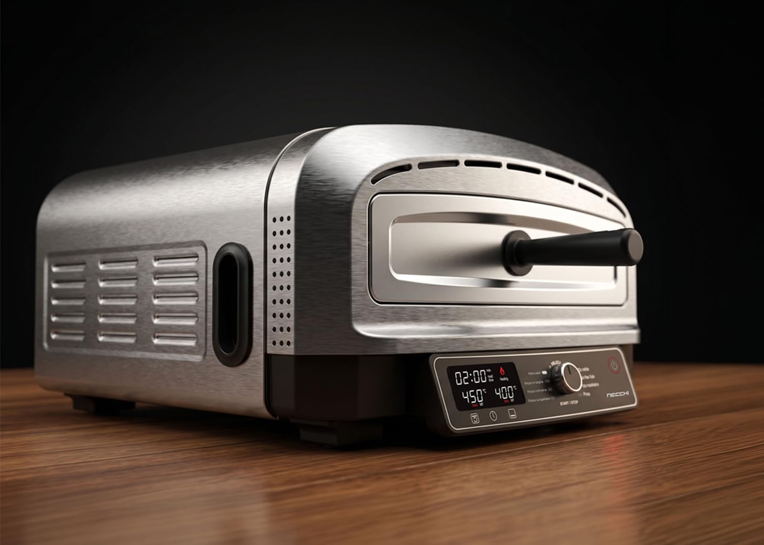 Necchi Pizza Genio – Forno Elettrico per Pizza Digitale, Temperatura fino a 450°C, 7 Programmi Preimpostati, Pietra Refrattaria Inclusa, Resistenze Regolabili Separatamente
