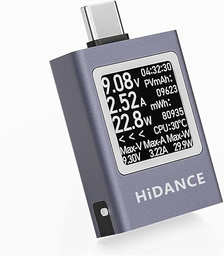 Serplex® Type-C Voltage Ammeter Digital Power Meter PD3.1 Type-C Tester Power Meter DC 4.5-50V 0-12A 600W Multi-function Digital Power Meter for Cable Testing, Battery Charging Profiling