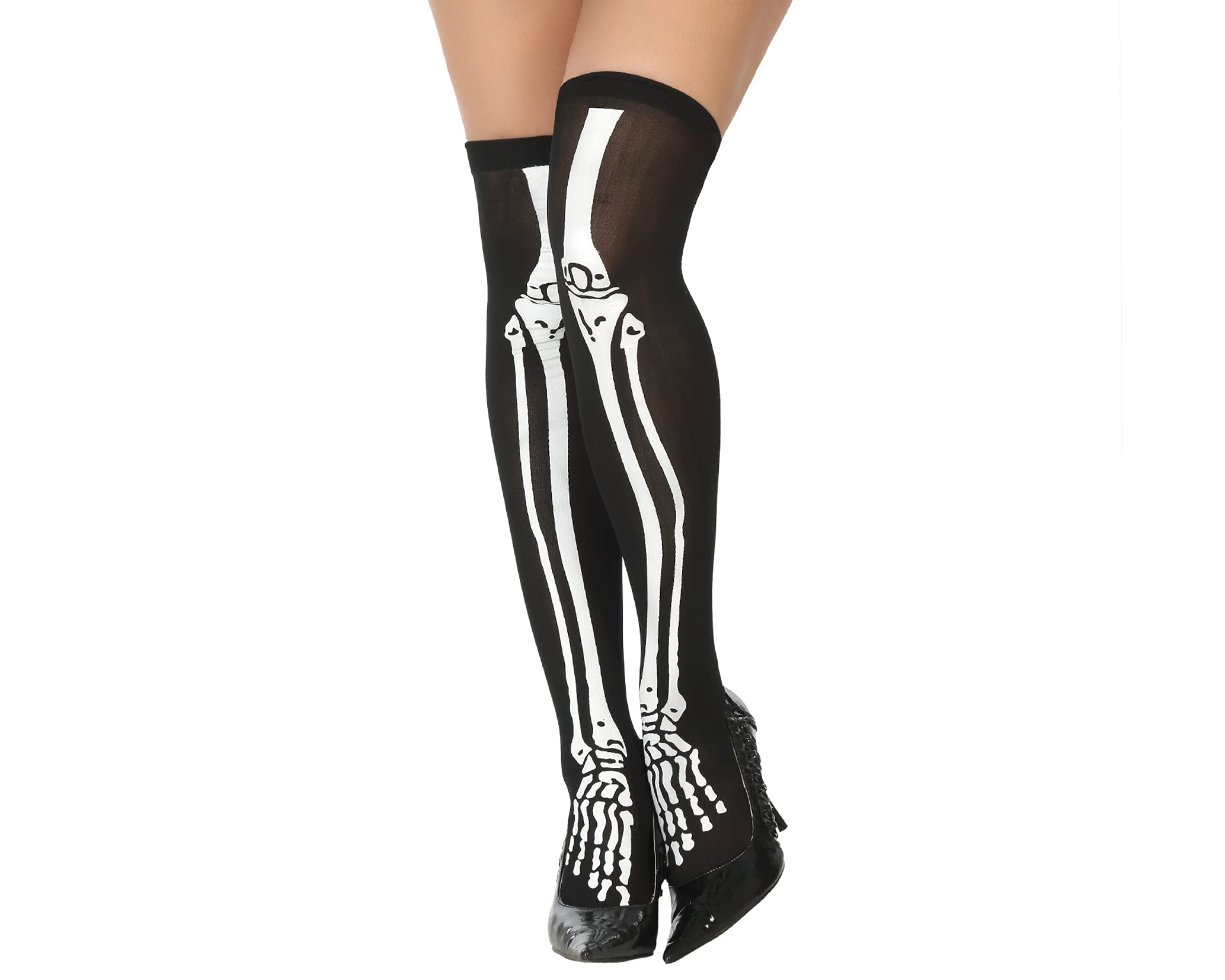 ATOSA Halloween Tights Bone with Flower Universal Adult Black