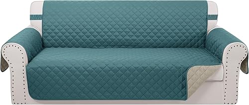 Fundas Reversibles para Sofá Cubiertas de Sofá Protector de Muebles para Perros Correas Elásticas Resistente al Agua (Sofá, AzulBeige)