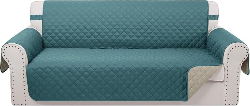 Reversible Couch Cover for 3 Cushion, Sofa, Blue/Beige | Couch Cover for Sofa, Pet Friendly Water Repellent Couch Sofa Cover, Washable Furniture Protector with Elastic Straps
