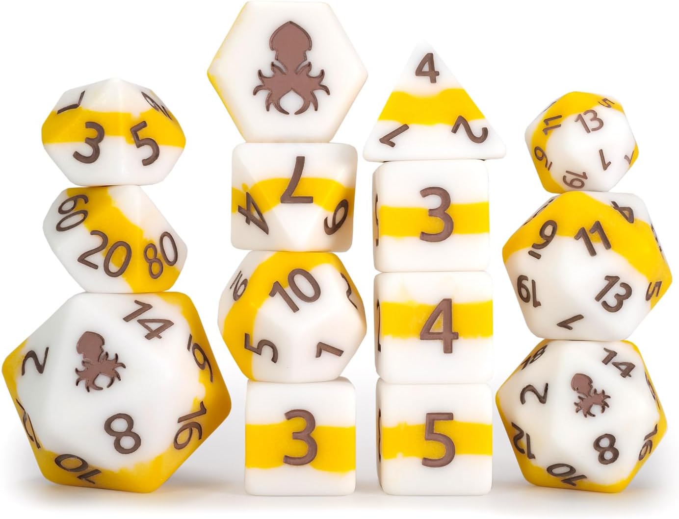 Kraken Dice Eggs 14pc Dice Set Inked in Brown with Dice Bag