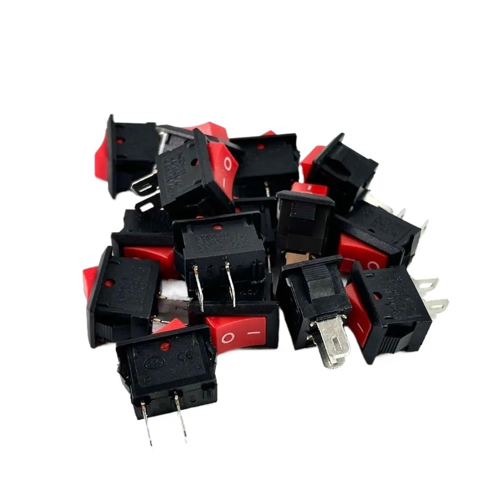 5 pezzi Interruttore a bilanciere SPST Nero e rosso Interruttori a scatto Pulsante AC 250V 3A / 125V 6A 2 Pin I/O 10 * 15mm Interruttore on-off A bilanciere(Mixed)