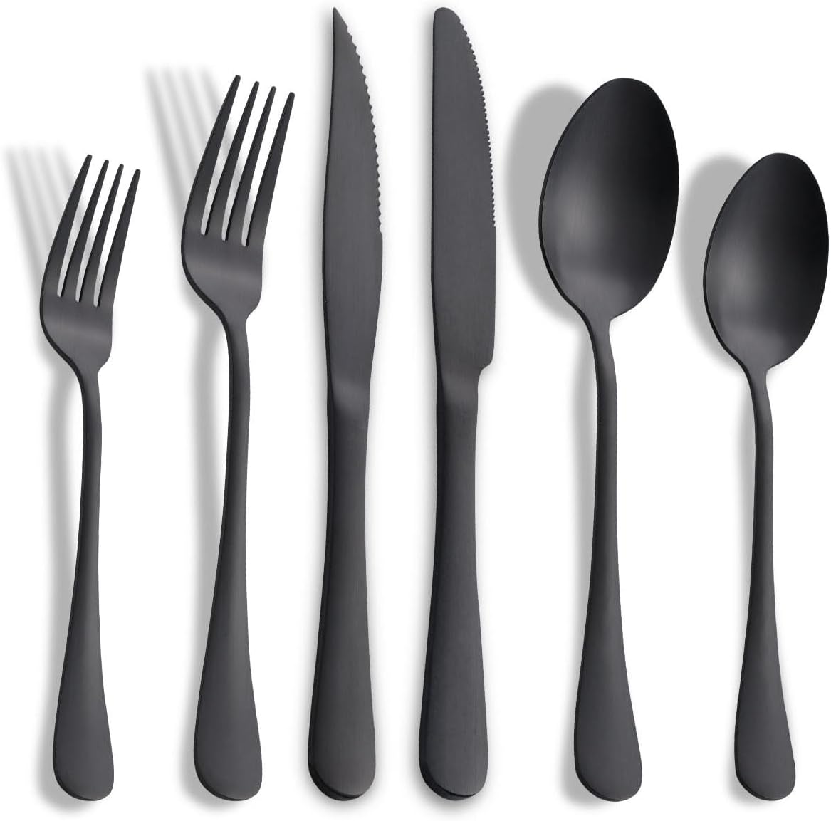 36-Pieces Matte Black Silverware Set with Steak Knives,Stainless Steel Flatware Set for 6,Modern Cutlery Utensils Set,Spoons and Forks Set for Restaurant,Dishwasher Safe