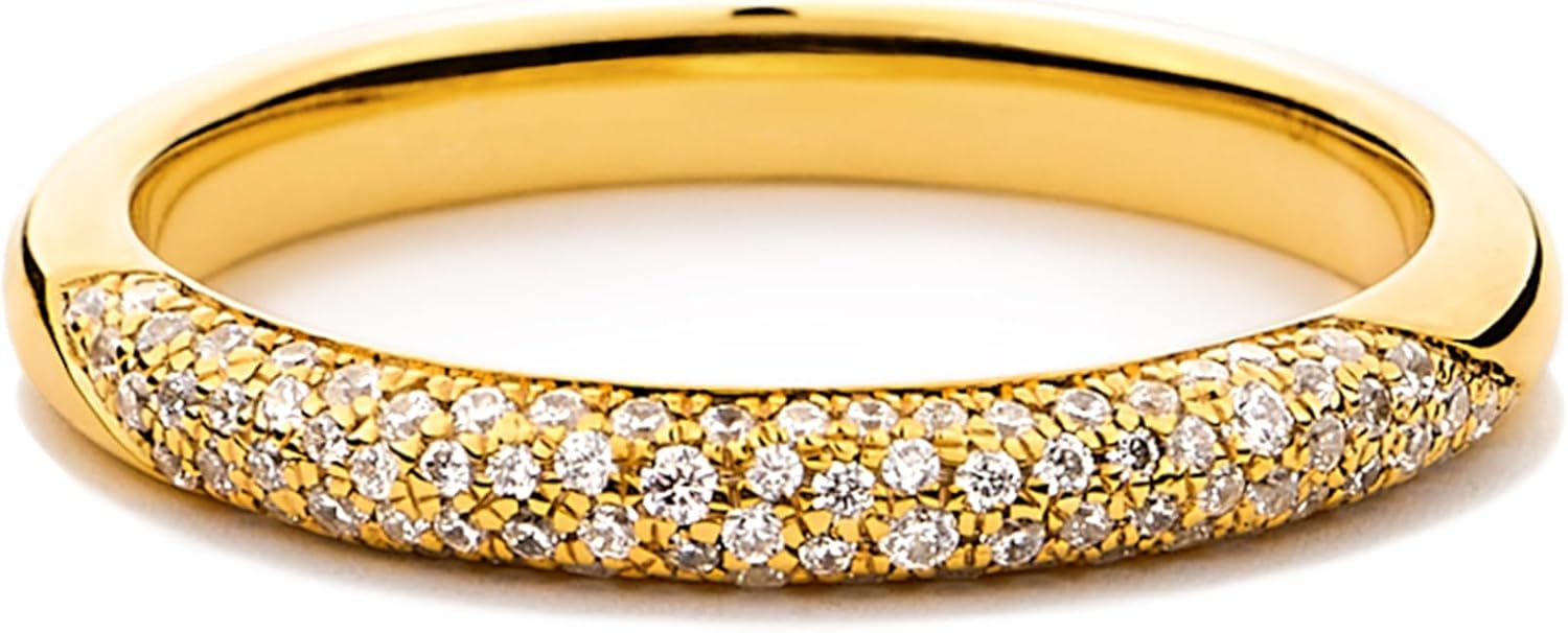 STORYJEWELLERY Gold Plated Rings for Women, Stackable Rings, Wedding Bands for Women, Pave Band Ring, Gifts for Her