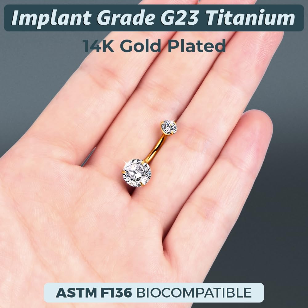 Internally Threaded Belly Button Ring G23 Implant Grade Titanium with Grade AAAAA Cubic Zirconia - 14g Belly Ring Piercing Jewelry Internal Thread - Bellybutton Rings 14 Gauge Navel Jewelry For Women - Image 4