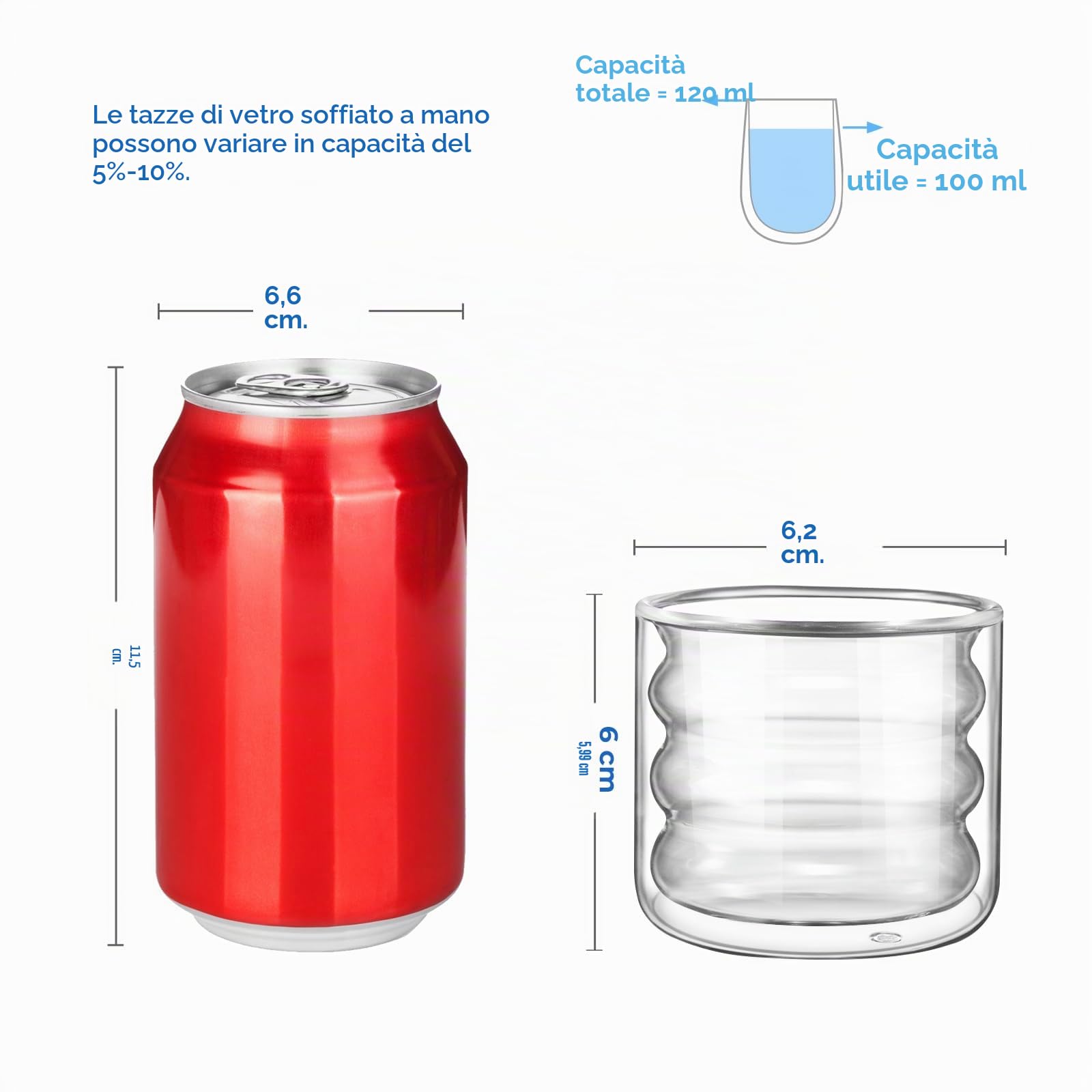 ecooe 6x120 ml Tazza Caffè Doppio Vetro Borosilicato Set di 6, Bicchieri da Espresso a Doppia Parete Trasparente, Tazzine Vetro Doppio per Tè, Caffè, Regalo di Compleanno per un Amico dei Genitori