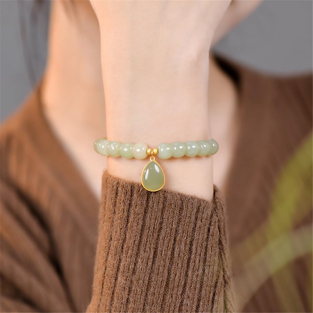 MOCHAMIK 925 Silber Runde Perle Jade Hand Ornamente Weiblicher Nationaler Wind Wassertropfen Anhänger und Jade Armband