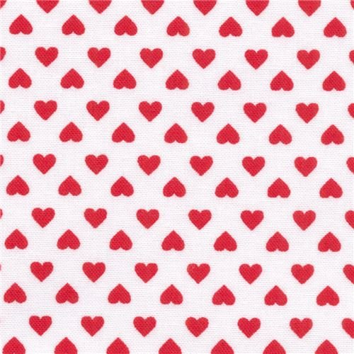 White Robert Kaufman mini red heart fabric Sevenberry Classiques (per 0.5 yard unit)