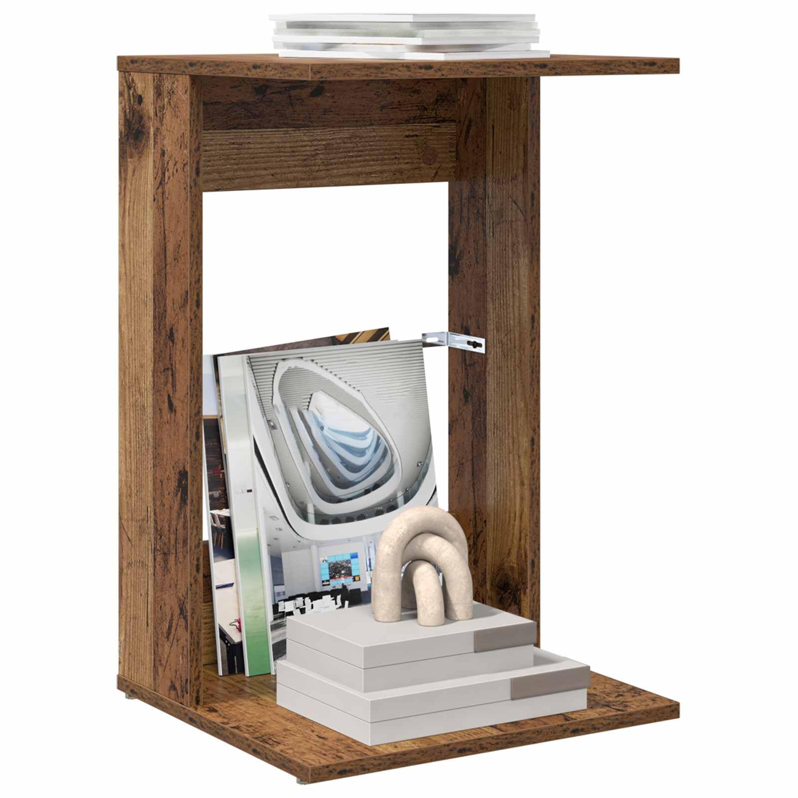 Mesa auxiliar en aspecto de madera vieja, 40 x 38 x 62,5 cm, moderna mesa de centro de madera para salón, mesa de sofá pequeña estable como mesita de noche
