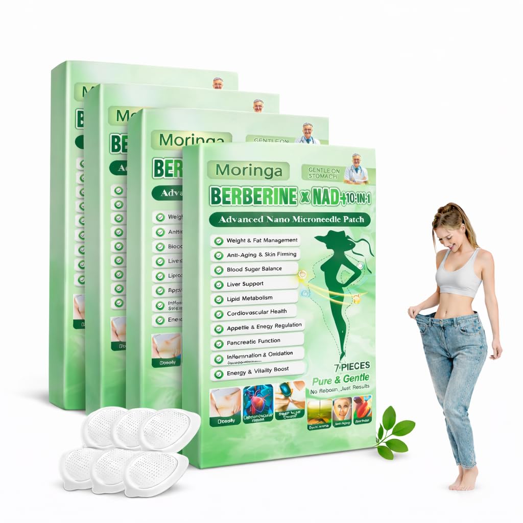 Moringa Berberine Patch – 10-in-1 Nano Microdart Technology, Advanced Herbal Skin Patch for Women & Men, Gentle Non-Irritating Design (4 box)