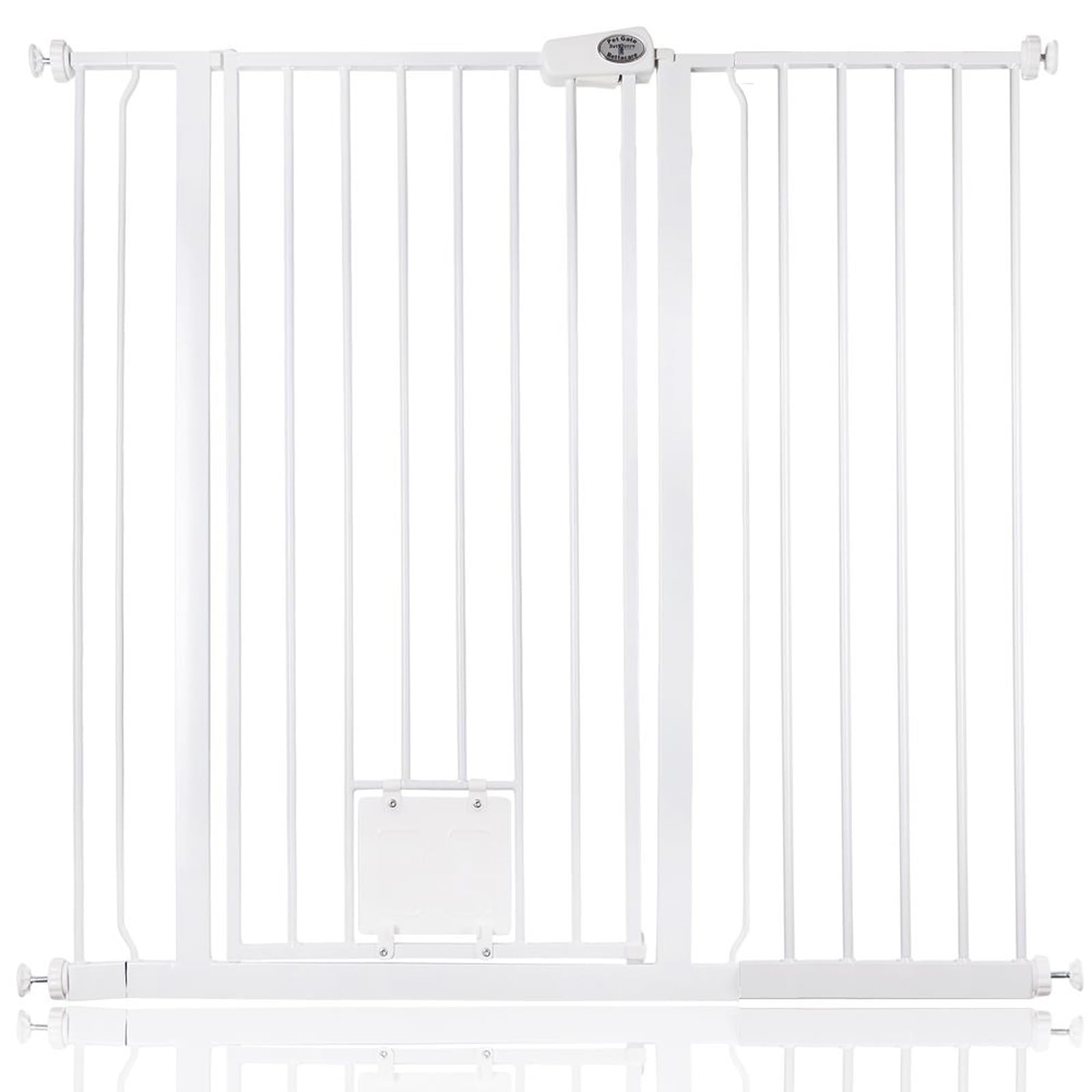 Bettacare White Pet Gate With Lockable Cat Flap, 113.8Cm - 121.4Cm, 104Cm In Height, Extra Tall Dog Safety Barrier With Cat Flap, Easy Installation