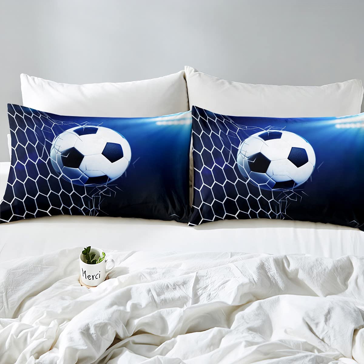 TSOPEFI Set Biancheria da Letto per Bambini con Motivo Calcio 135x200, Set Copripiumino Sportivo 3D per Ragazzi, Blu, Verde Morbido e Comodo per Adulti e Bambini (Blu, 200 x 200 cm