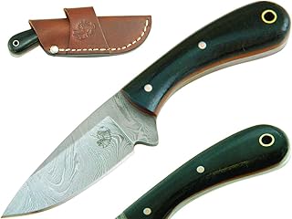 Knives Ranch Handmade 6" Arched Spine EDC Utility Knife - Full Tang - Damascus Steel - Kale Green Burlap Handle - Horizontal Cowboy Crossdraw Sheath Snug Fit (4404-KALE) - Knives Ranch