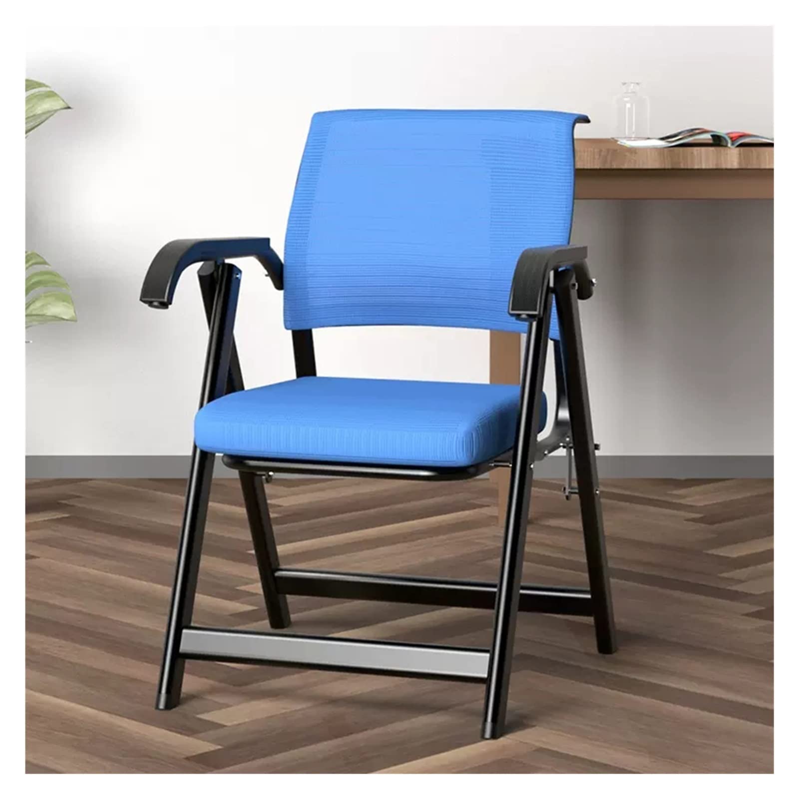 MYUYEE Stackable Folding Guest Arm Chair With Mesh Back,Ergonomic Executive Desk Chairs With Thickened Cushion,Foldable Conference Chair For Waiting Room (Blue)