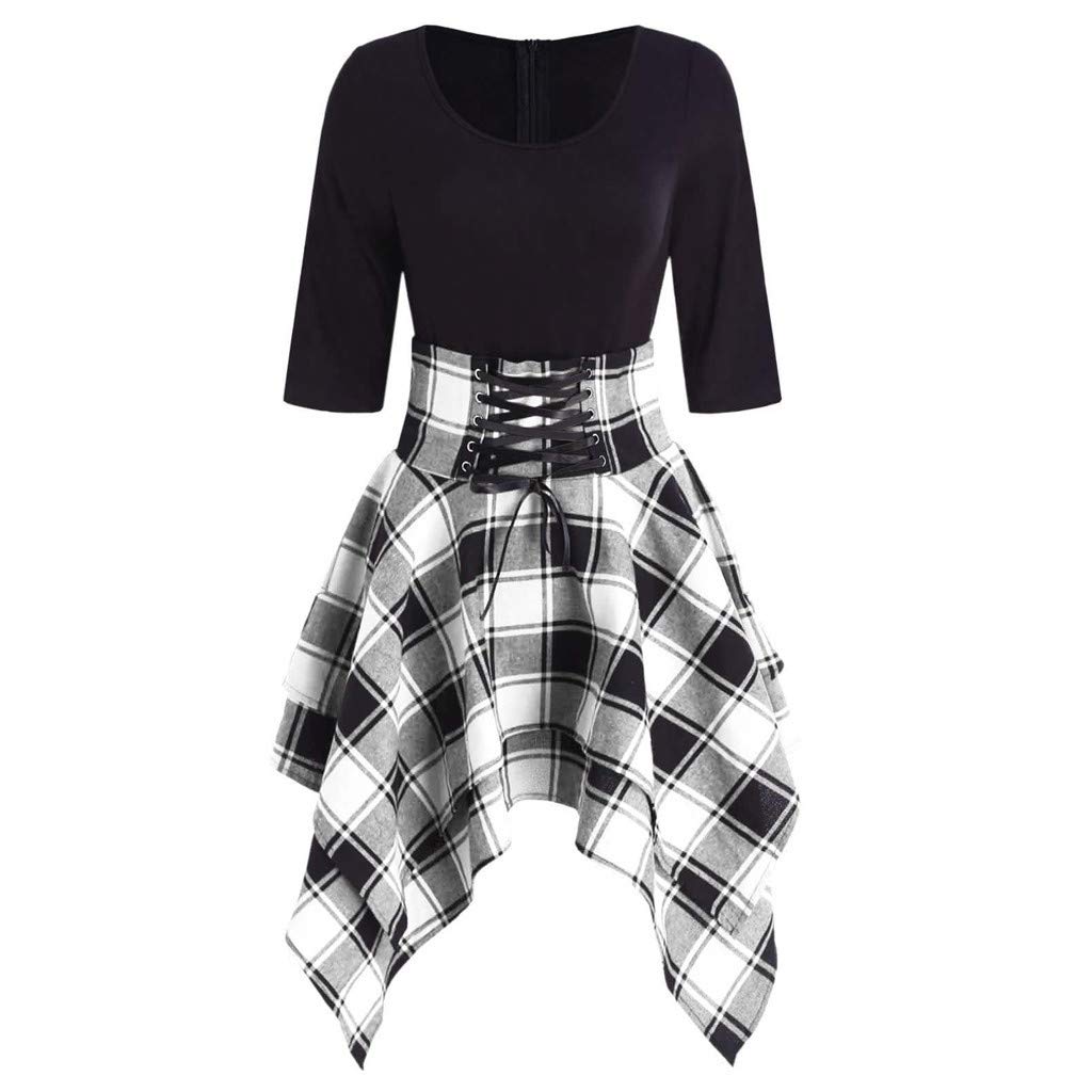 lace up plaid asymmetrical dress Asymmetric Plaid Midi Dress