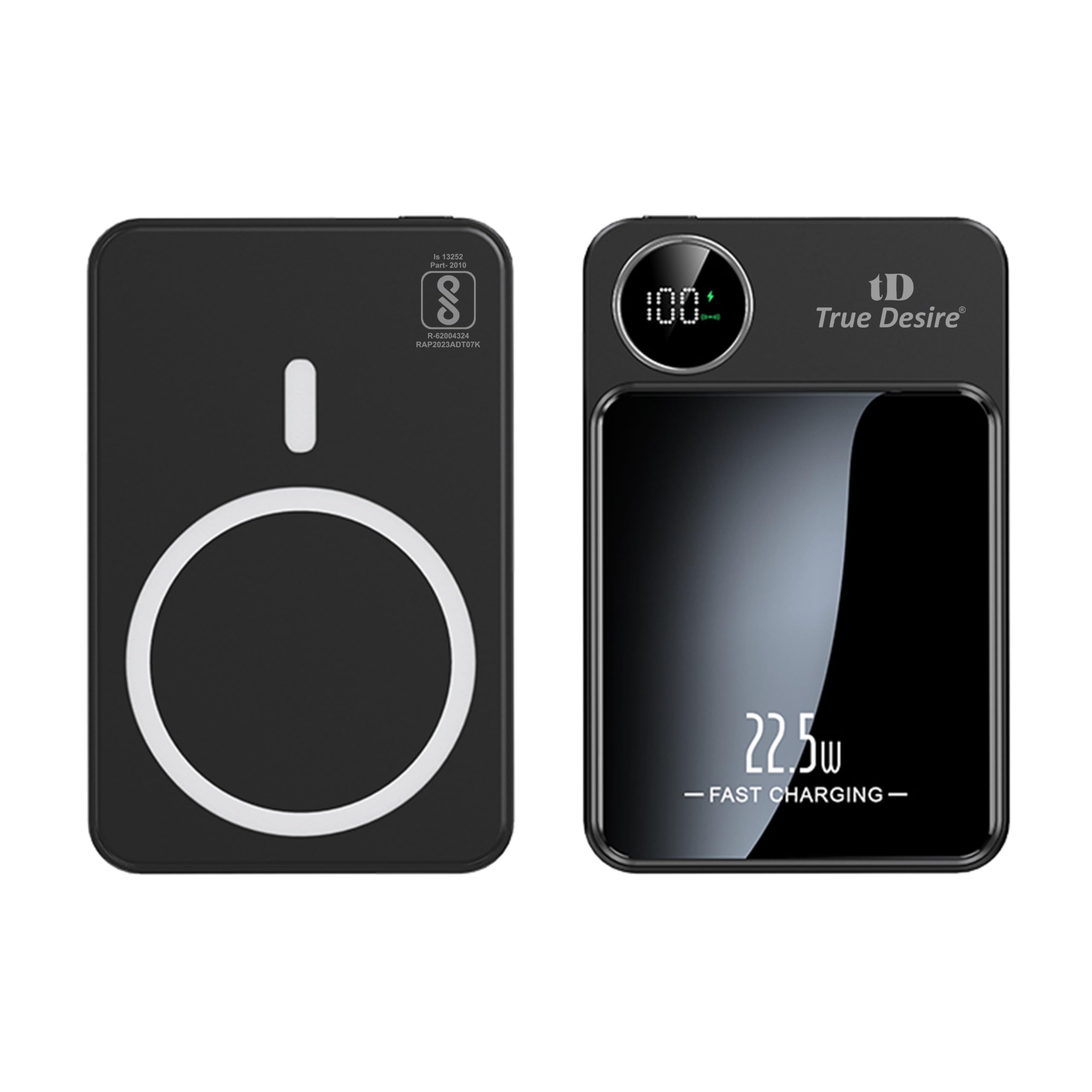 tD True Desire 10000mAh Magsafe Compatible Mini Wireless Power Bank for iPhone Series 15, 14, 13 & 12, 22.5W Wired with 15W Wireless Charging Type C Power Bank, Li-Polymer (Black) (B0D6R9ZX32) Amazon Price History, Amazon Price Tracker