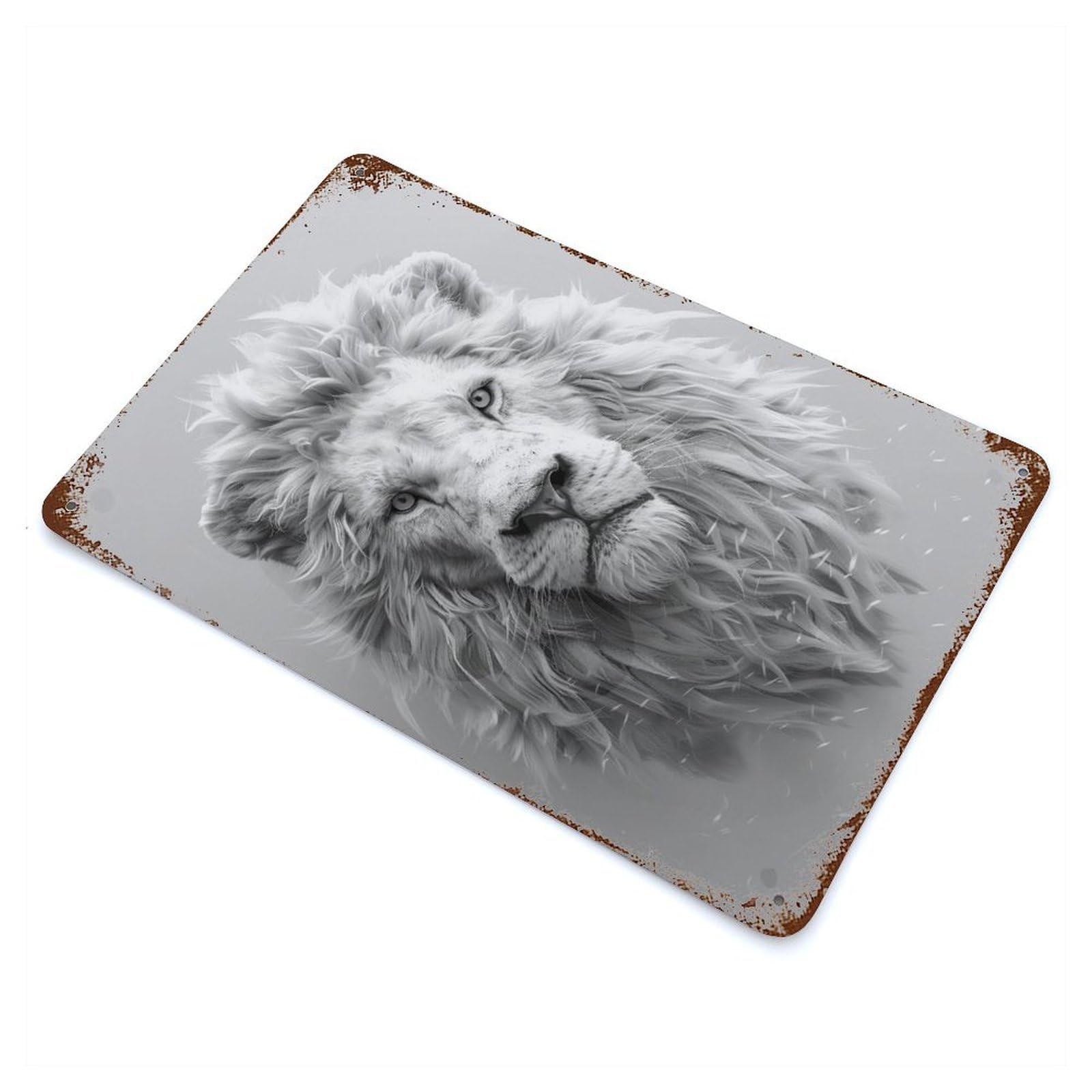 White Lion Portrait 11.8"x7.9" Rusty Metal Tin Sign, Farmhouse Wall Decor for Office, Studio And Wall Decor