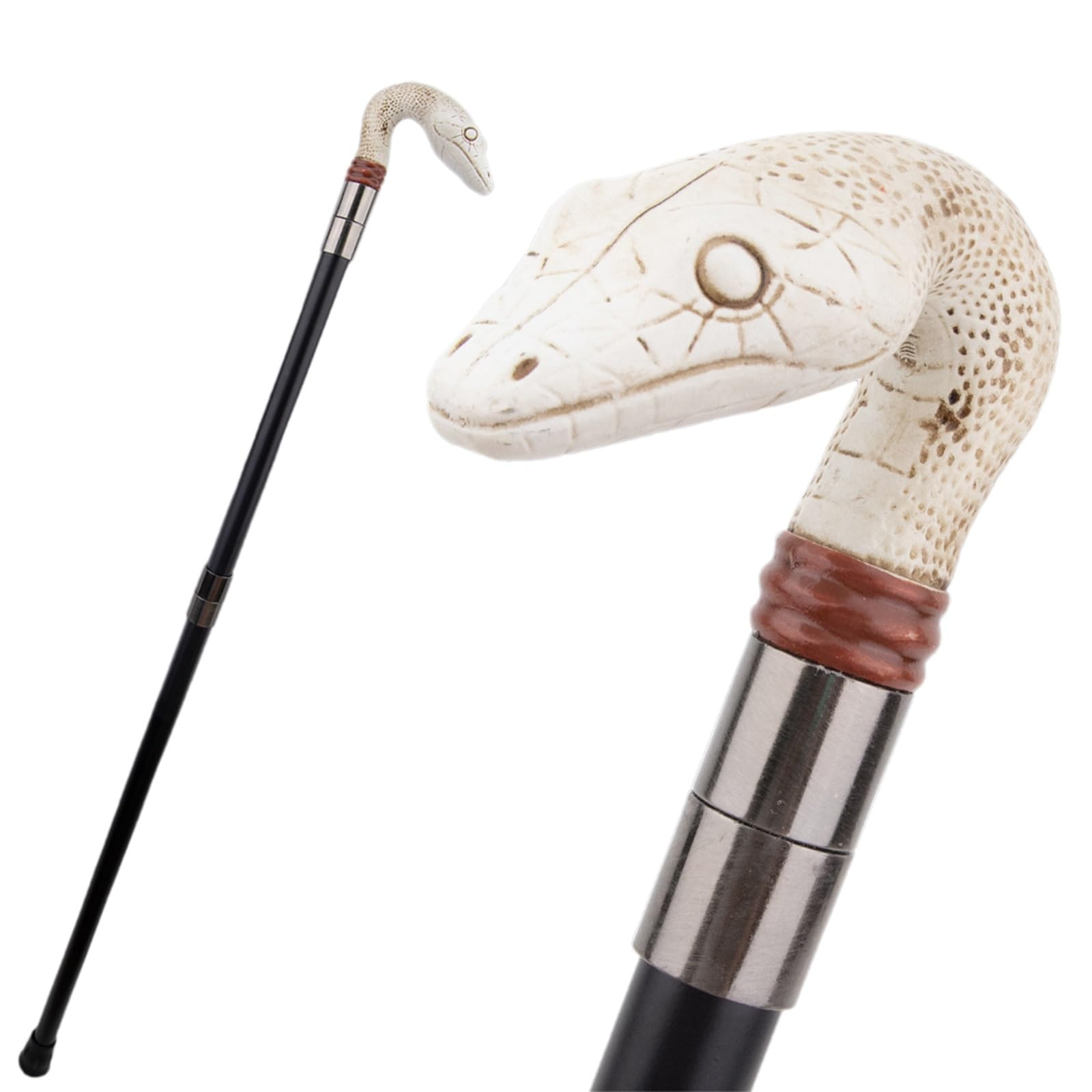 Bastón de Resina White Snake, Bastón de Lujo para Hombre y Mujer, Con Empuñadura Antideslizante Extraíble, Cospaly Vintage Party 93 Cm