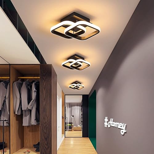 Miniatura 5 de Luces de techo LED con sensor de movimiento, lámpara de techo moderna de 20 W, lámpara de techo cuadrada negra con cable, lámpara de pared activada