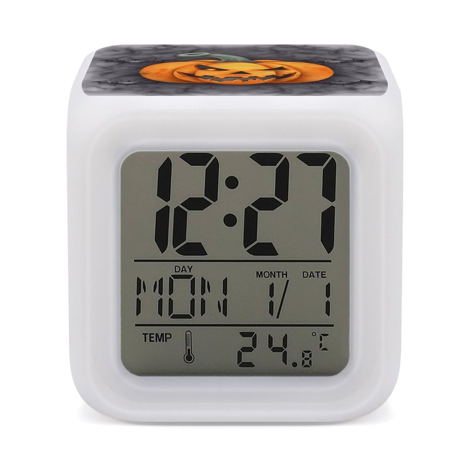 VstaDank Halloween Pumpkin Alarm Clock Sleep Trainer 7 Color Changing Night Light Modern Touch Bedside Lamp Fashion Digital Clock with Temperature Display Wake Clocks for Loud Alarm