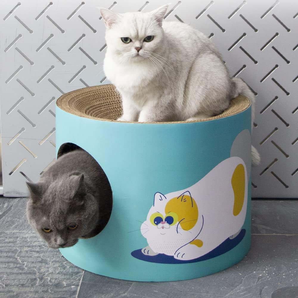 review Cat Scratcher Bed, 2-Level Cardboard Scratcher House for Indoor Cats, Long Lasting Cat Scratch Lounge