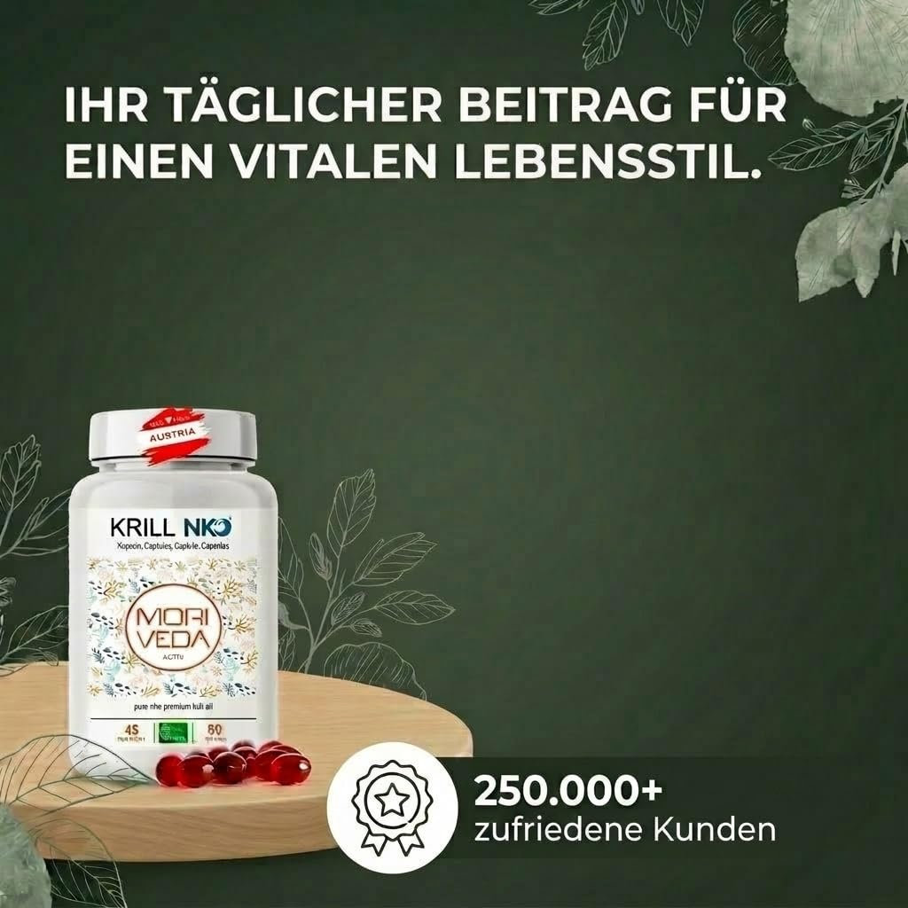 MoriVeda NKO® Antarktische Krillöl Kapseln 270 Stück (3x90) mit Vanille – 1000 mg Antarktisches Krillöl/Tagesdosis – EPA DHA Astaxanthin Cholin Phospholipide – MSC-zertifiziert, aus ECO Harvesting