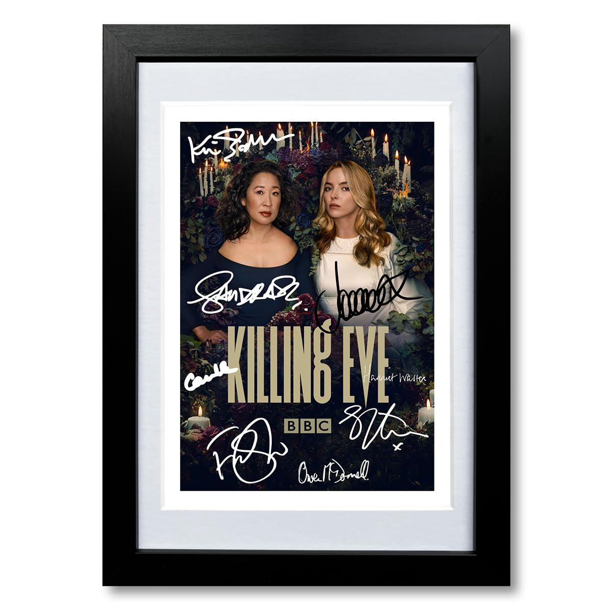 Mounted Gifts Black Killing Eve Season 4 Cast Signed Autograph A4 Poster Photo Print Tv Show Series Framed Memorabilia Gift Sandra Oh Jodie Comer ( Framed & Mounted)