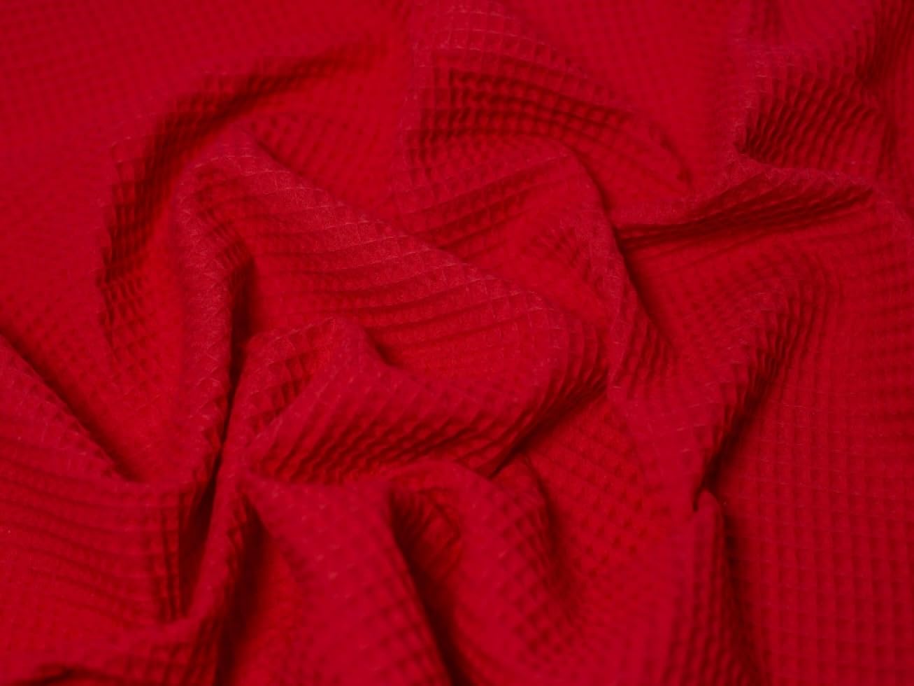 Minerva Medium Cotton Waffle Fabric Red - per metre