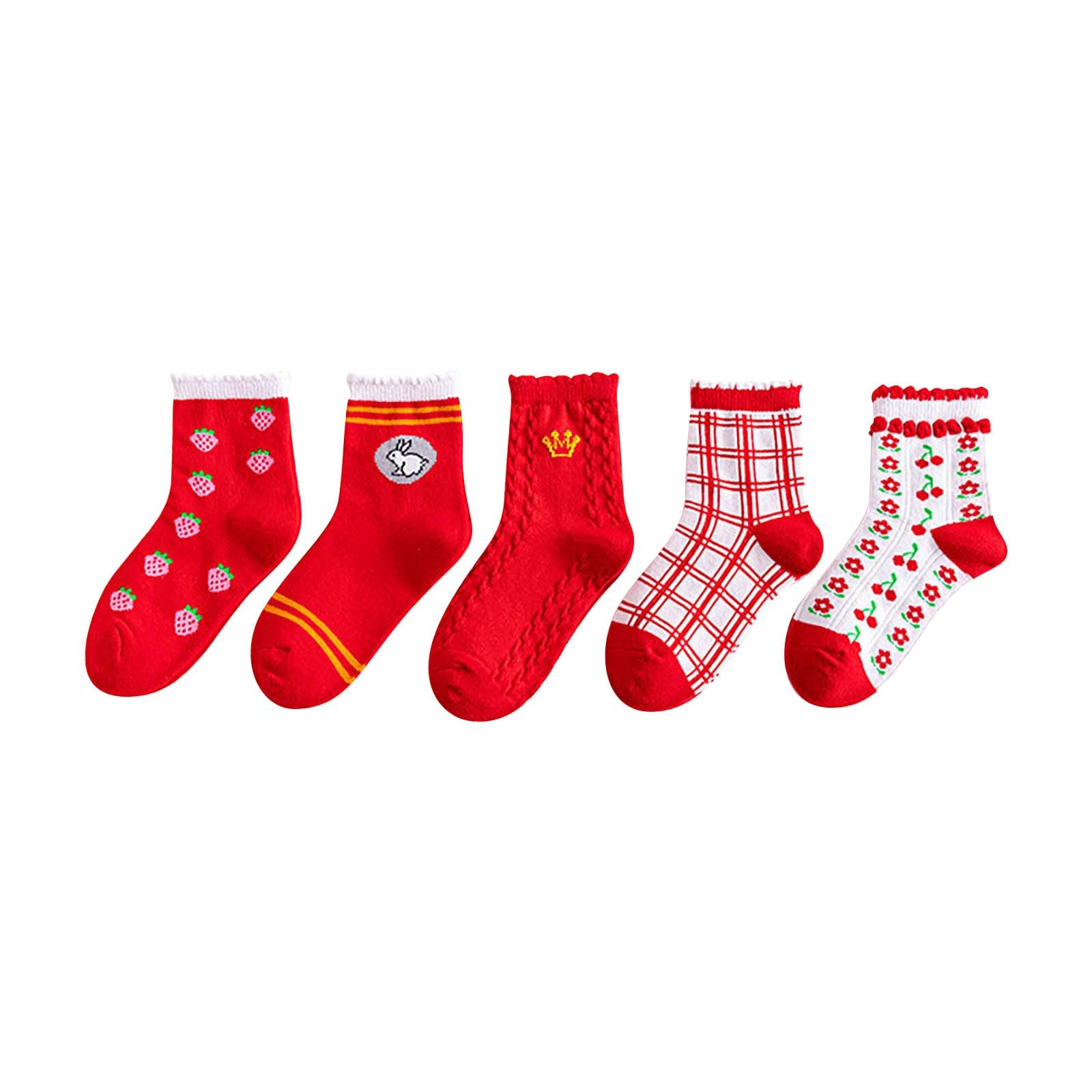 Baby Toddler Kids Crew Socks Girl Boy Socks Infant Anti Slip Floor Socks 5 Pairs Christmas Casual Socks (Red, 1-3 Years)