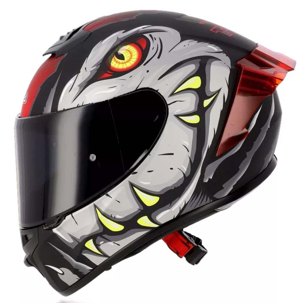 NZI Trendy 3 Stream Raptor Grey Red Mate - Casco de Moto Integral con Pantalla Oscura + Transparente + Spoiler ECE 22.06 - Unisex Hombre y Mujer (S)