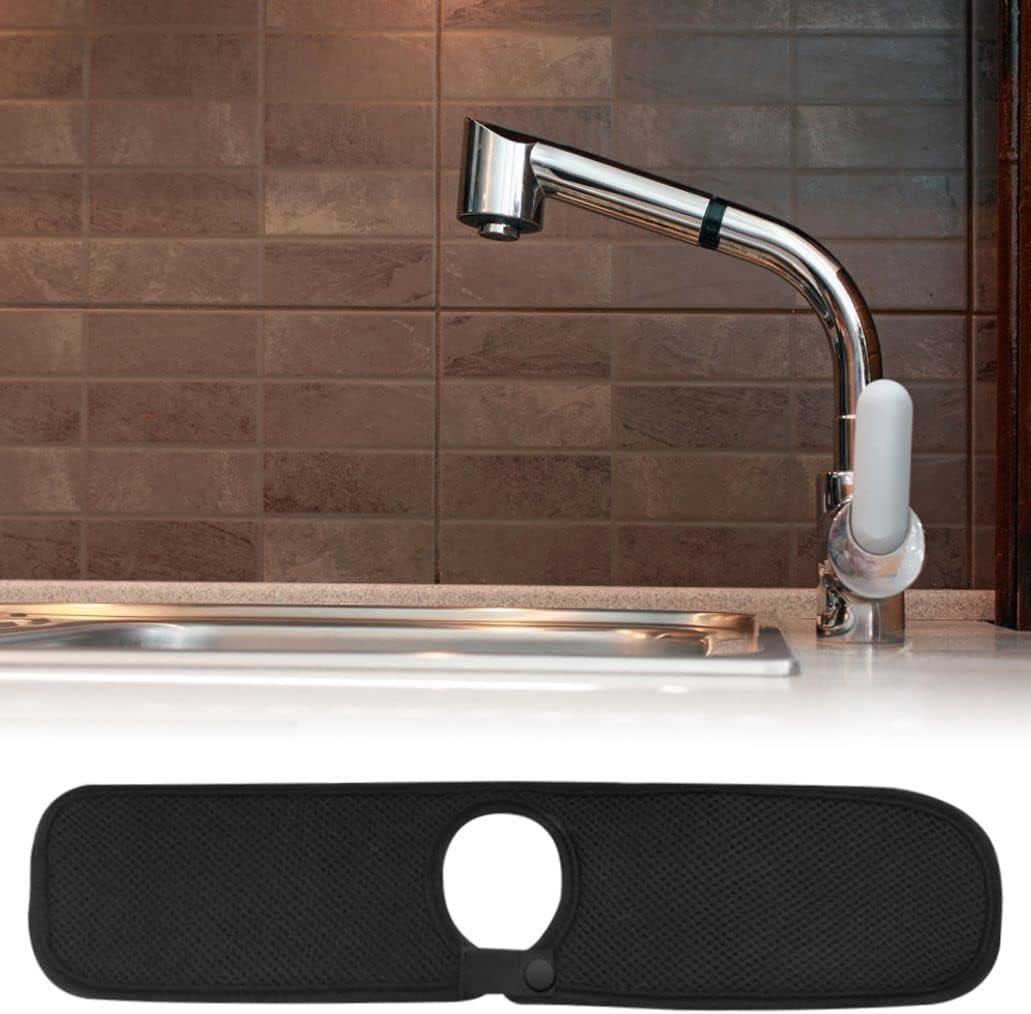 Kitchen Faucet Absorbent Mat, Fiber Faucet Mat Sink Splash Guard Behind Faucet Faucet Splash Catcher Washable Water Absorbent Mat Machine for Bathroom, RV, and Granite Bar (Black, S)