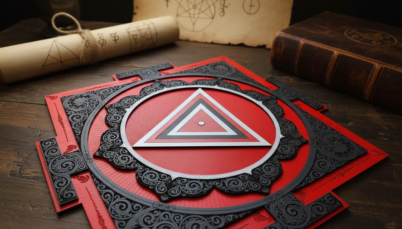 Anatoliawood Kali Yantra Wall Art, Red Base with Black & White Details, Red Laser Engraved Wooden Sacred Geometry, Handmade Layered 3D Tantra Decor, Ready to Hang, 50 cm (19.7 inches