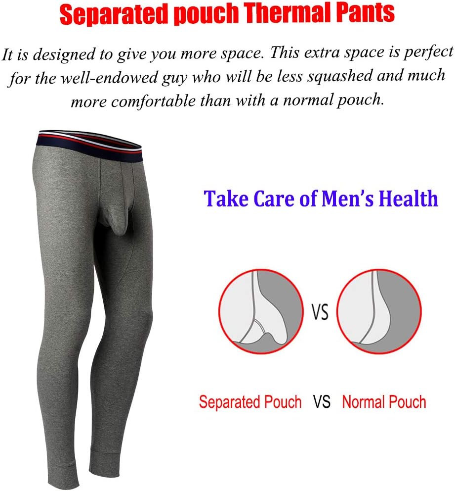 Ouruikia Men's Thermal Underwear Pants Thermal Bottoms Long Johns Bottoms with Separate Pouch - Image 6