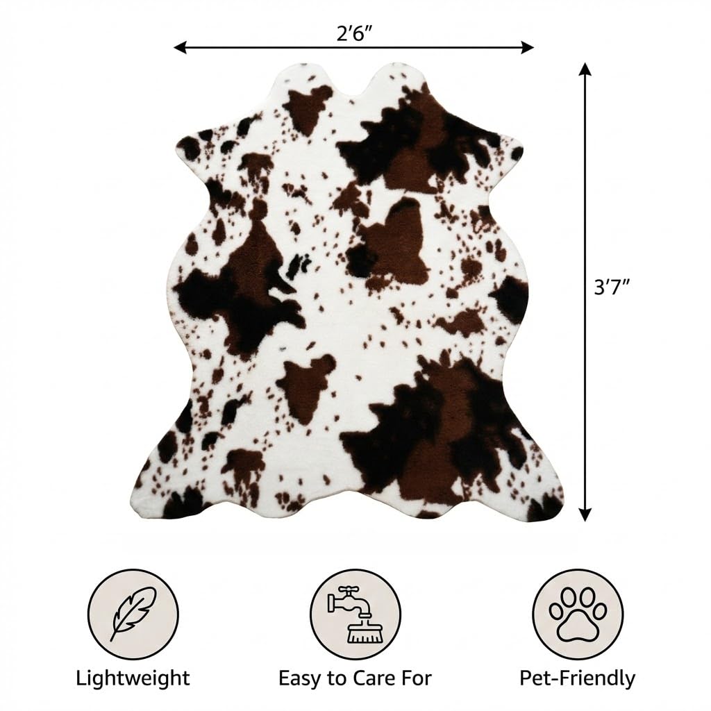 MustMat Cow Print Rug,Faux Cowhide Area Rug for Bedroom,Nursery,Living Room,Western Party Decorations 2'6''×3'7''