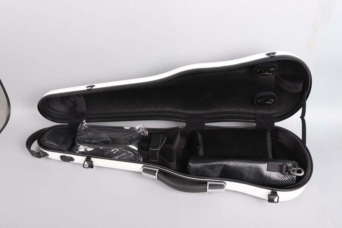 4/4-Geigenkoffer in voller Größe, Geigenbox aus Kohlefaser, Leichter, farbenfroher Koffer mit starkem Riemen, Geigentasche (weiß), case34 MN (weiß)