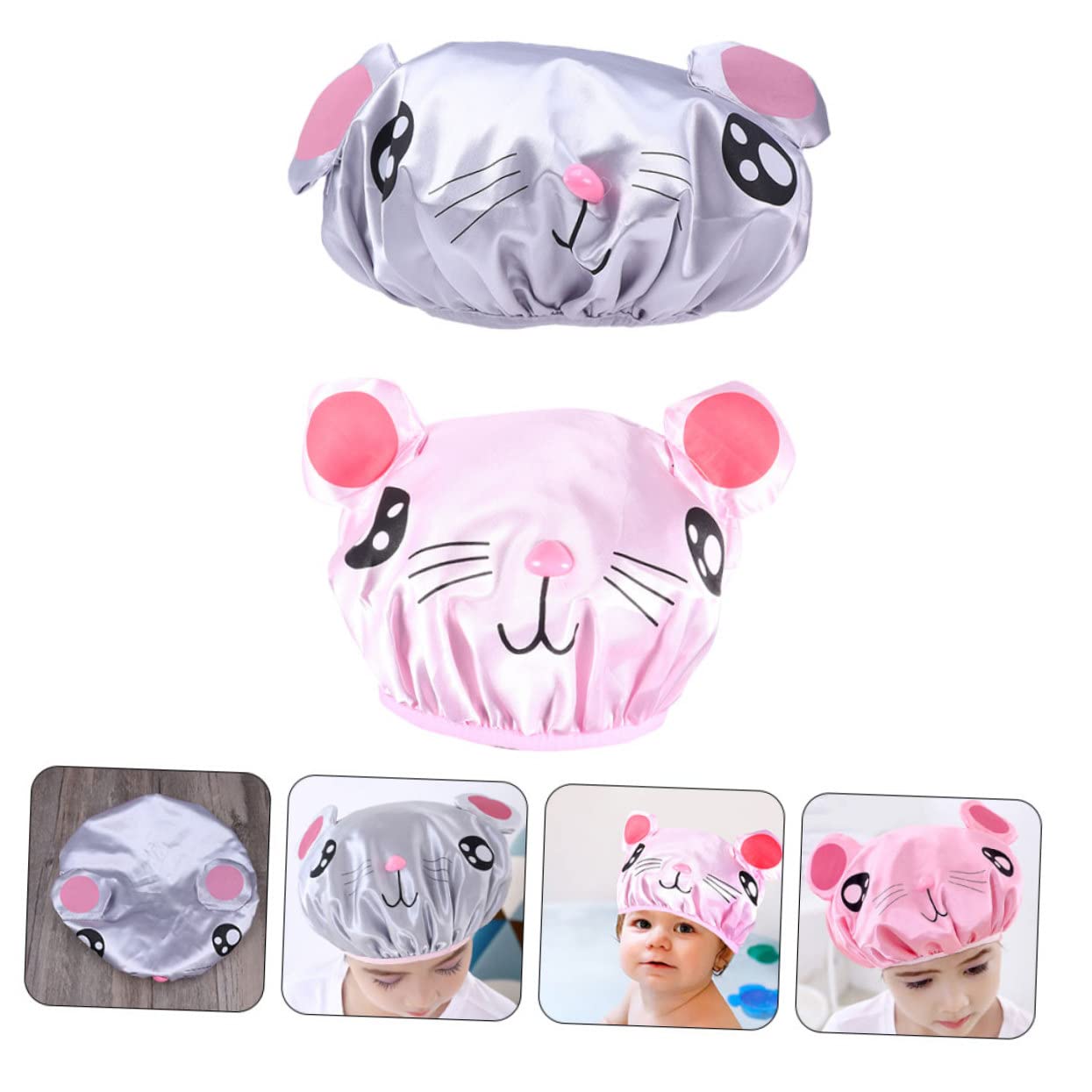 VICASKY 10piezas Gorros De Ducha Para Niño Ajustables y Reutilizables Protección Para Cabello Baño Diseño De Dibujos Animados Impermeables y Transpirables Accesorios Infantiles Para