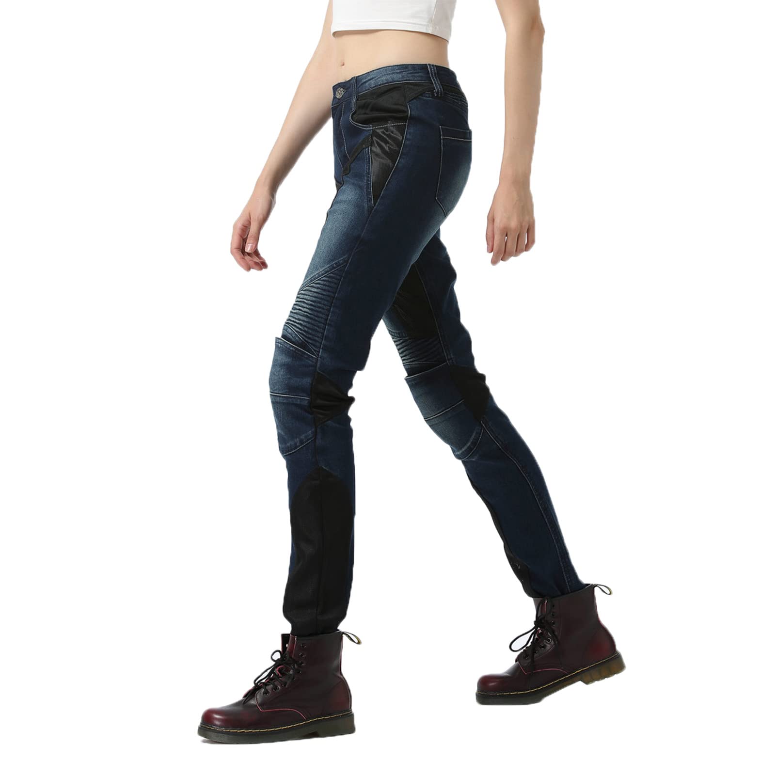 Pantaloni da Moto da Donna, Traspirante Jeans da Motociclista Elasticizzati Slim Fit da Donna, Jeans alla Moda, con 4 Imbottitura di Protezione