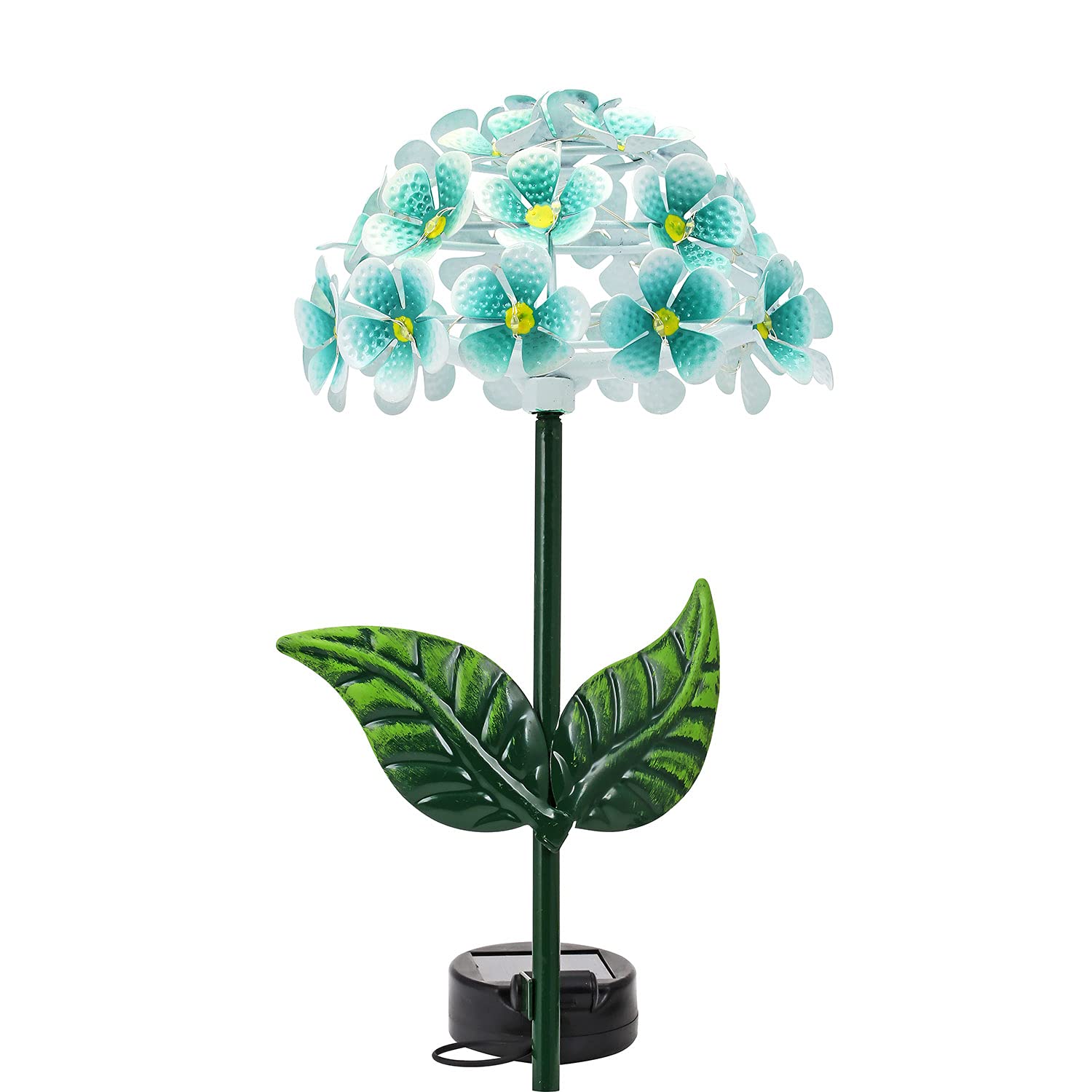 Solar Powered 26 Led Metal Hydrangea Flower Garden Outdoor Stake Light Blue