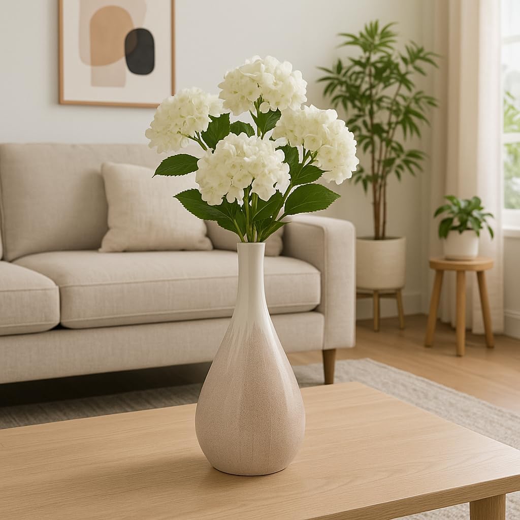 Vase for Table Decor - Modern Ceramic Vase for Home Decor Aesthetic - Alluring Flower Vase for Bedroom, Room, House, Office, and Living Room Decor Accent Piece - 20", Brown and Beige