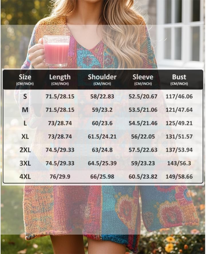Akivide Women's Oversized Baggy Boho Tops Long Sleeve V Neck Loose Fit Colorful Bohemian Lightweight Knit Top Sweaters - Image 3