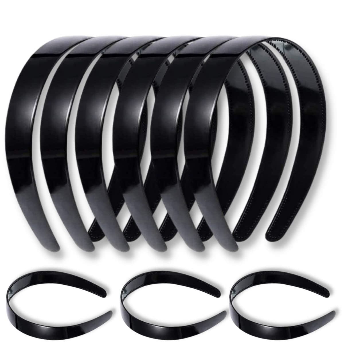 Trends ShopperZ - Set Of 12 Plain Black Hair Bands for Women: Non-Slip Comfortable, 1" Wide Teeth Plain Headbands Diy Hair Bands Headbands for School Girls and Women (B0BZWFB1Y5) Amazon Price History, Amazon Price Tracker