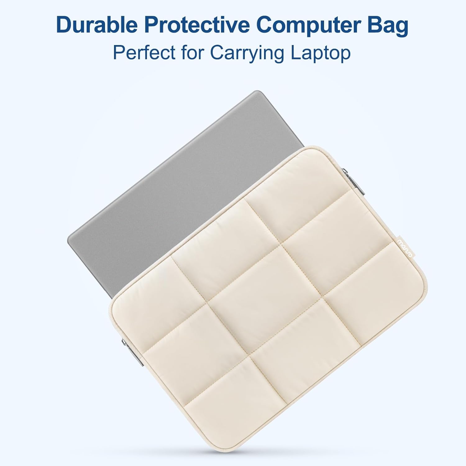 MOSISO Laptop Case 13.3 inch, 13-13.3 inch Puffy Laptop Sleeve Compatible with MacBook Air 13 13.6/Pro 13/Pro 14, HP Dell ASUS Lenovo, Rectangle Quilted Puffer Computer Bag for Women, Sand - Image 2