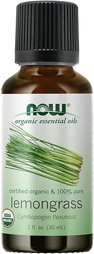 Now Essential Oils, aceite de hierba de limón orgánico, aroma de aromaterapia estimulante, destilado al vapor, 100% puro, vegano, 1 onza (paquete de