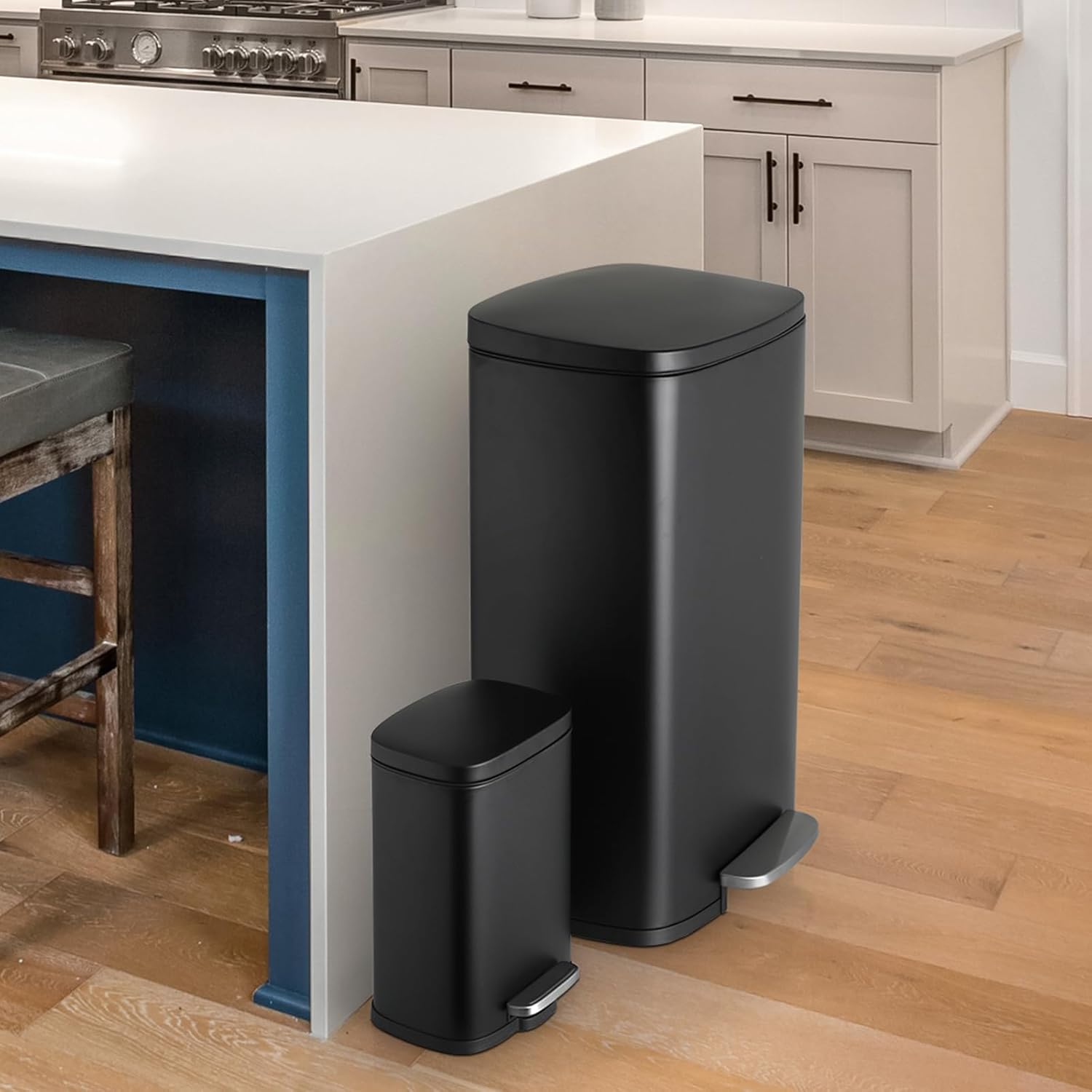 LIFERUN Set Pattumiera Cucina 50l + 5l, Set di Cestino a Pedale in Acciaio, con Chiusura Silenziosa, Secchio Interno, isolare gli odori, Grande Pattumiera, per Ufficio, Casa, Camera, Nero
