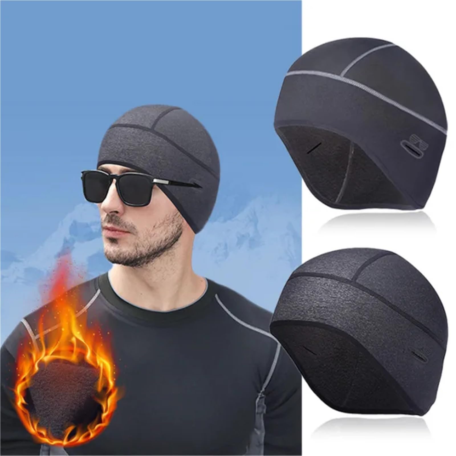 2 stücke Winter Radfahren Kappe Winddicht Thermische Schädel Helm Liner Laufen Skifahren Motorrad Reiten Männer Rennrad Hut Mit brille Loch FüR Radfahren