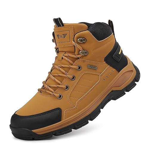 SFXLUCART New Men's Boots Fashion Outdoor Hiking Boots Waterproof Leather Men's Work Boot Non-slip Men Desert Ankle Boot Sneakers (Yellow,12)