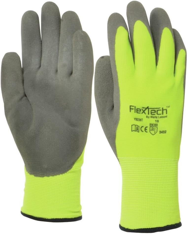 Tucker FlexTech Green Synthetic Knit Hi-Vis Thermal Gloves with Grey Nitrile Coated Palm - Large, 1 Pair