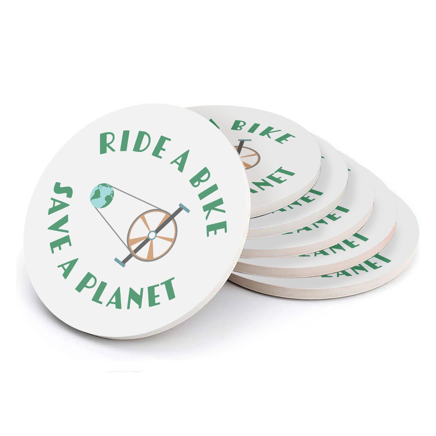 Sous-verre céramique vélo vert écologie pour apéritif, lot de 6 dessous de verre de table 108mm