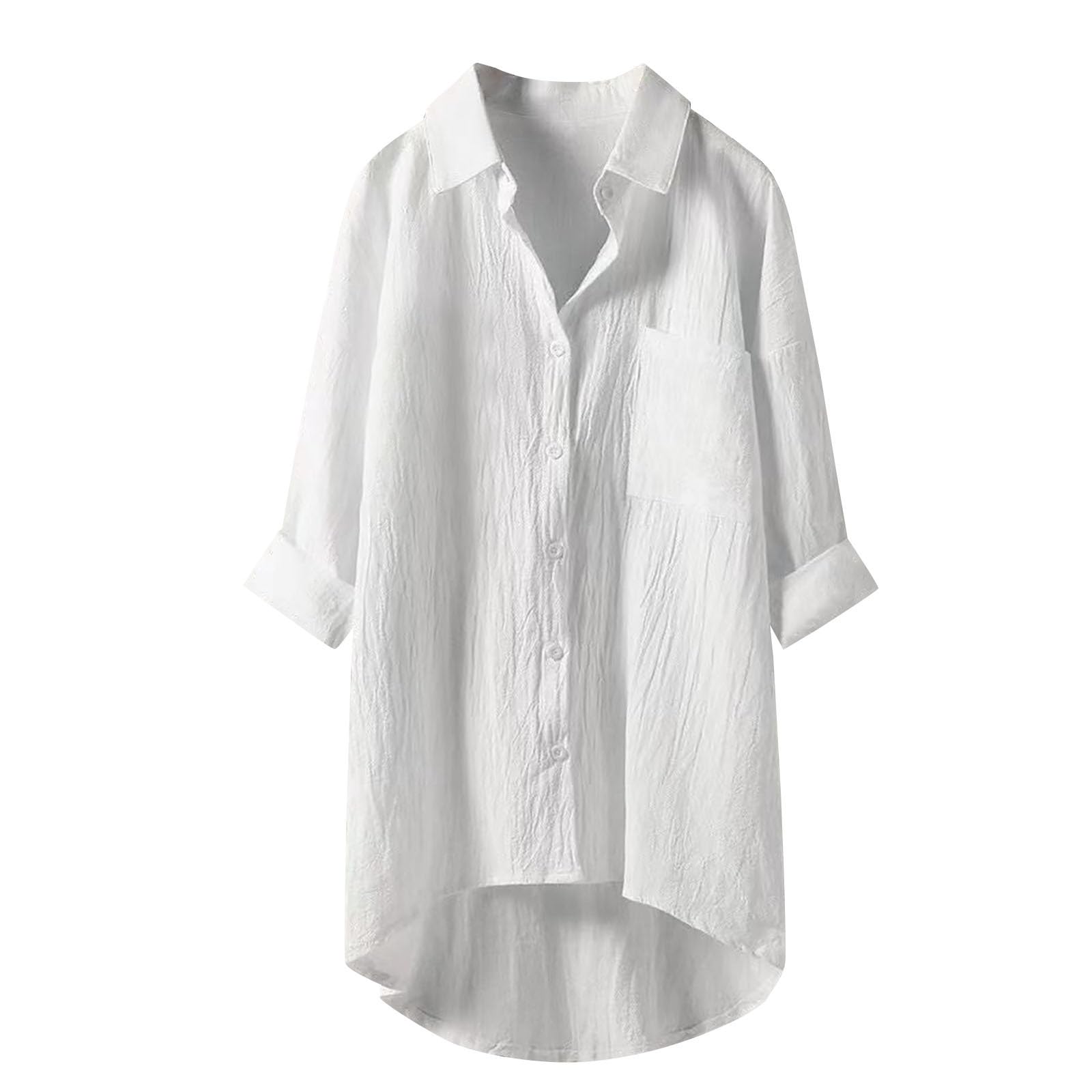 Primavera Estate Loose Fitting Top per le Donne Lino Trendy Tinta Unita Tee Shirt Risvolto Western Carino Camicetta Button Down Manica Lunga Sexy Estate Tunica Estate Top 2026 Trendy Casual Y2K
